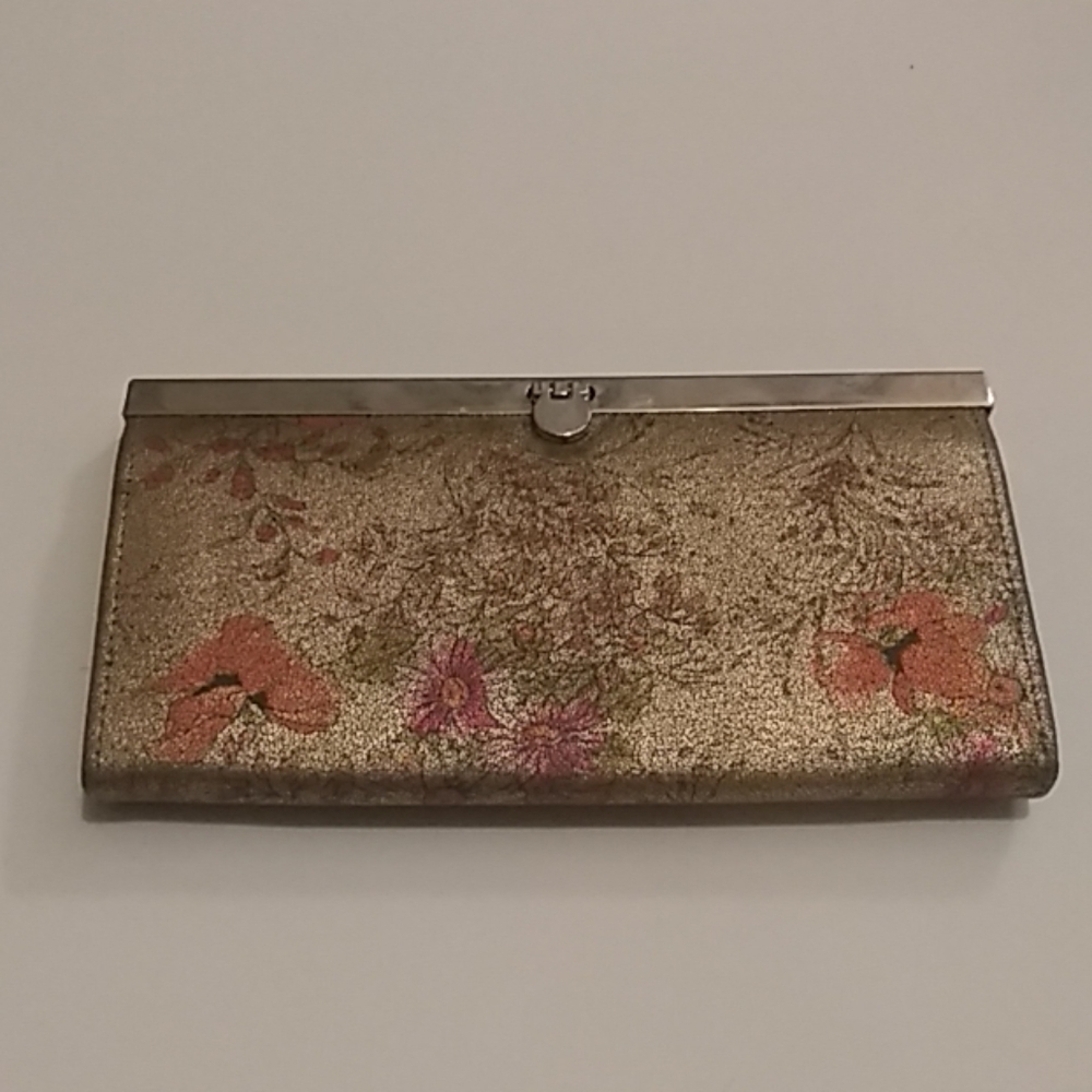 Gold floral billfold clutch